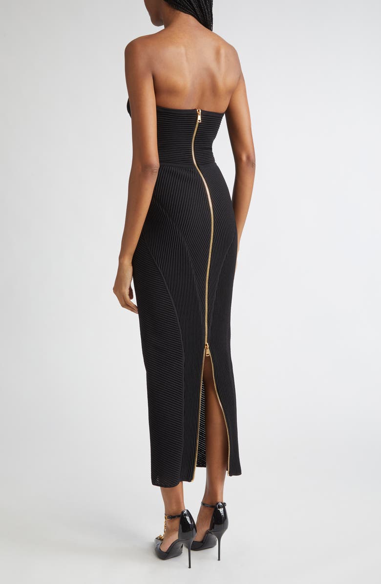 Balmain Strapless Knit Body-Con Bustier Dress, Alternate, color, 0Pa Black