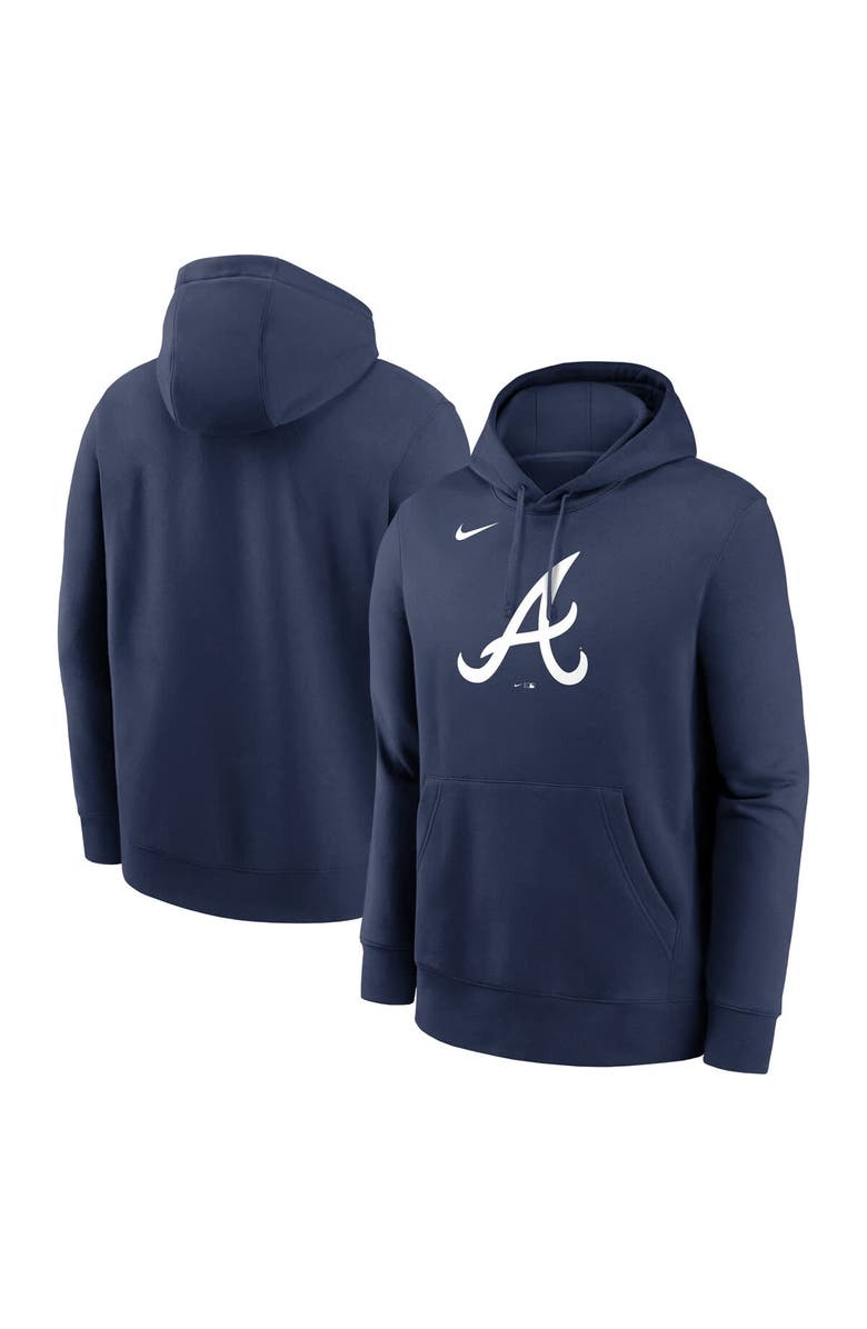 Nike Men's Nike Navy Atlanta Braves Logo Club Fleece Pullover Hoodie, Main, color, 