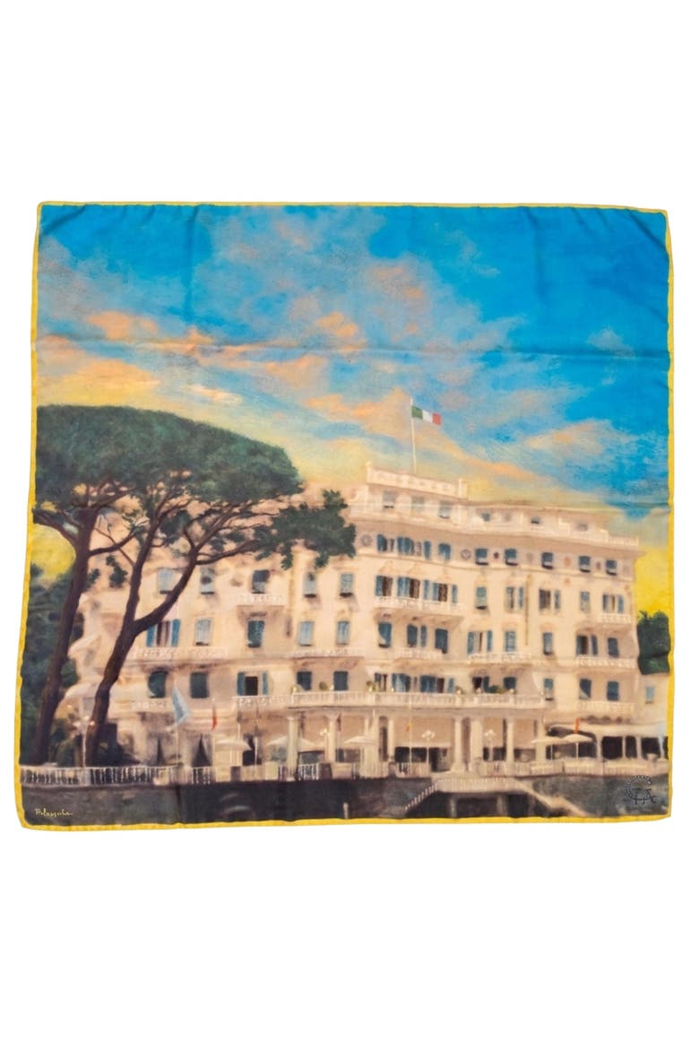 The Grand Hotel Miremare  Silk Scarf, Main, color, blue
