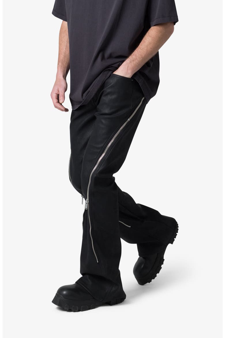 D519 Zipper Flare Coated Leather Jeans, Alternate, color, BLACK