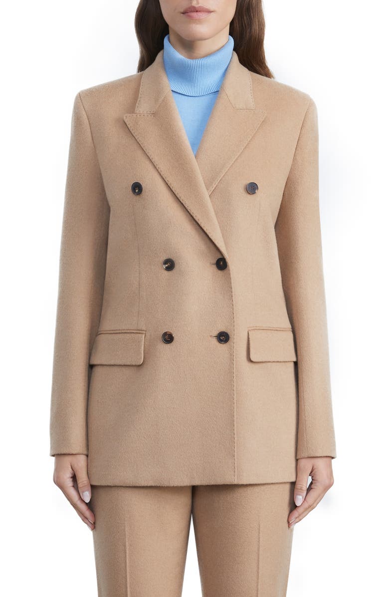 Lafayette 148 New York Trinity Double Breasted Camel Hair Blazer, Main, color, 