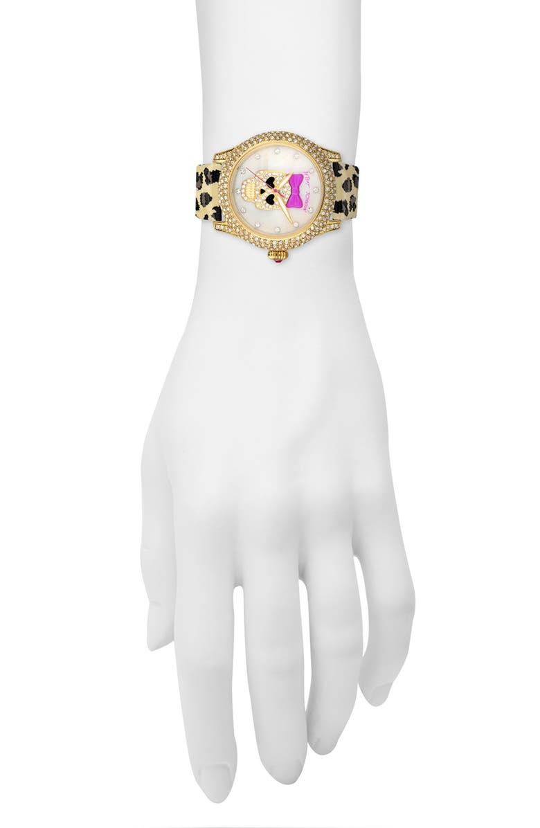 Betsey Johnson Skull Dial Leather Strap Watch, 40mm, Alternate, color,