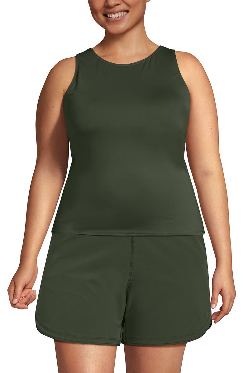 Lands' End High Neck UPF 50 Modest Tankini Top Swimsuit, Main, color, Rich Olive Green