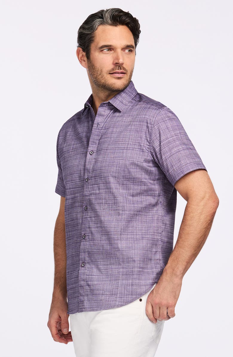 Robert Graham Roth Short Sleeve Cotton Button-Up Shirt, Alternate, color, Lilac