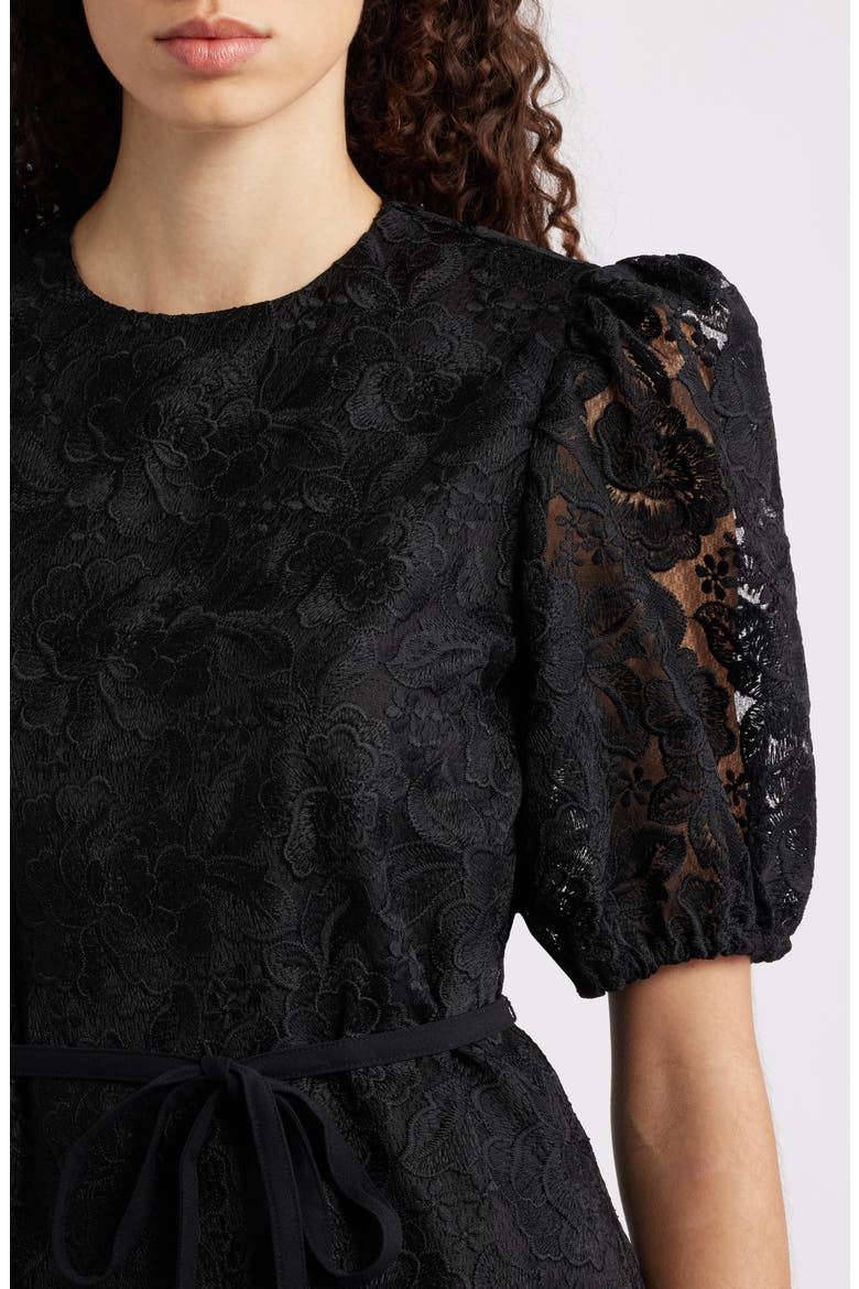 Lace Puff Sleeve Tiered Minidress, Alternate, color, BLACK