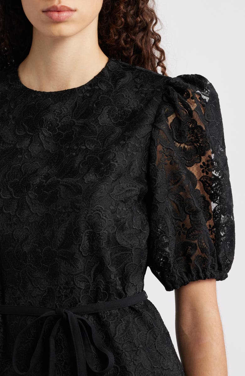 Caslon<sup>®</sup> Lace Puff Sleeve Tiered Minidress, Alternate, color, Black