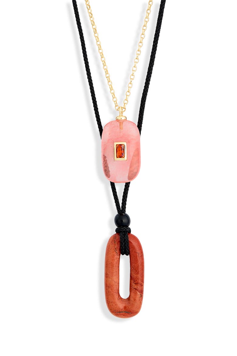 Set of 2 Cord Necklaces, Alternate, color, ORANGE MULTI- BLACK