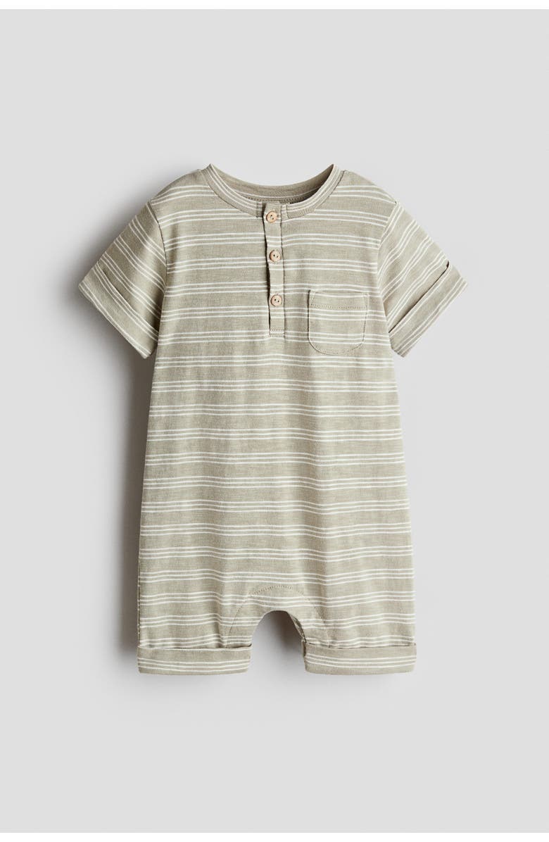 H&M Printed Cotton Romper Suit, Main, color, Light Khaki Green/Striped