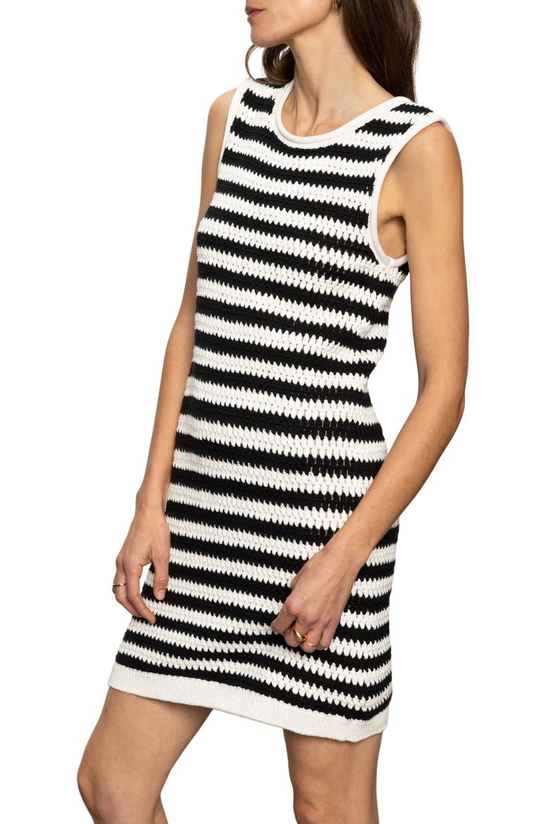 Summer Shell Knit Minidress, Alternate, color, CHALK / BLACK STRIPE