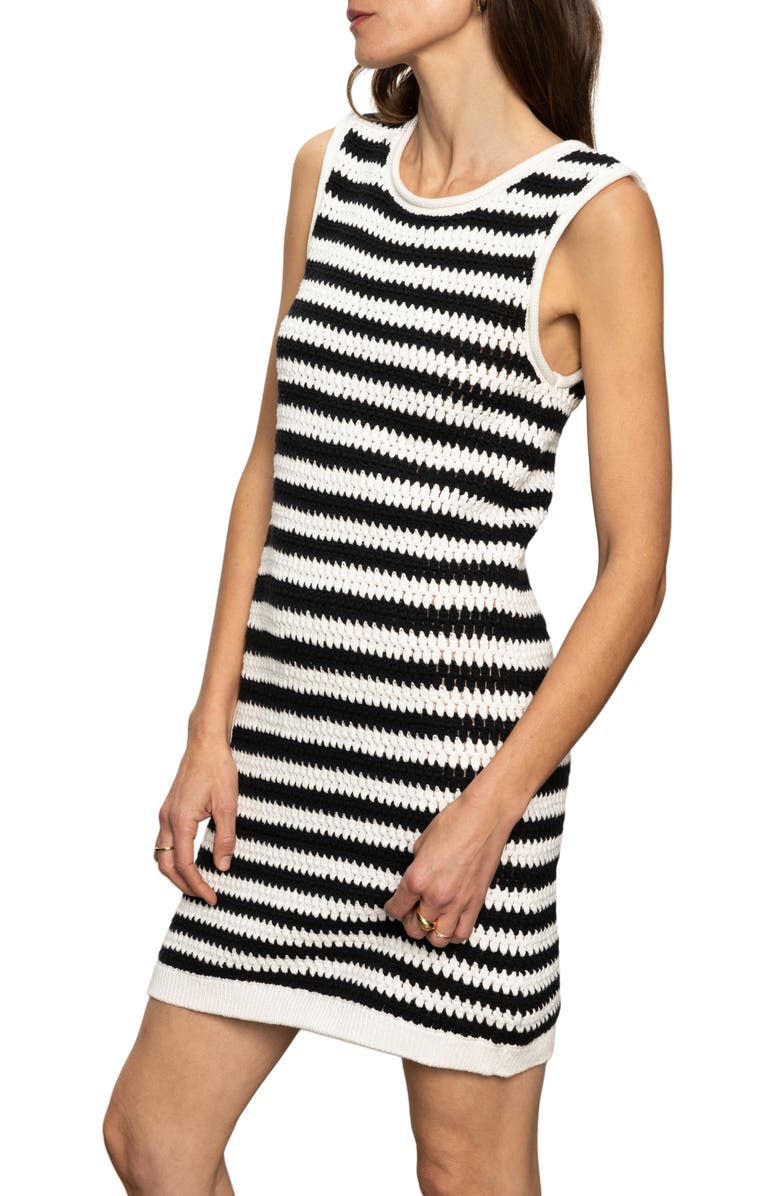 Sanctuary Summer Shell Knit Minidress, Alternate, color, Chalk / Black Stripe
