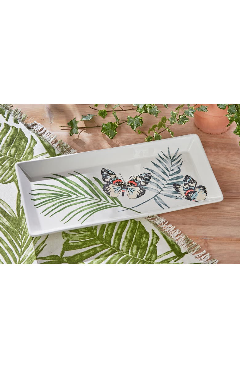 tag Palm and Butterfly Multicolor Ceramic Serving Platter, Alternate, color, Multicolored