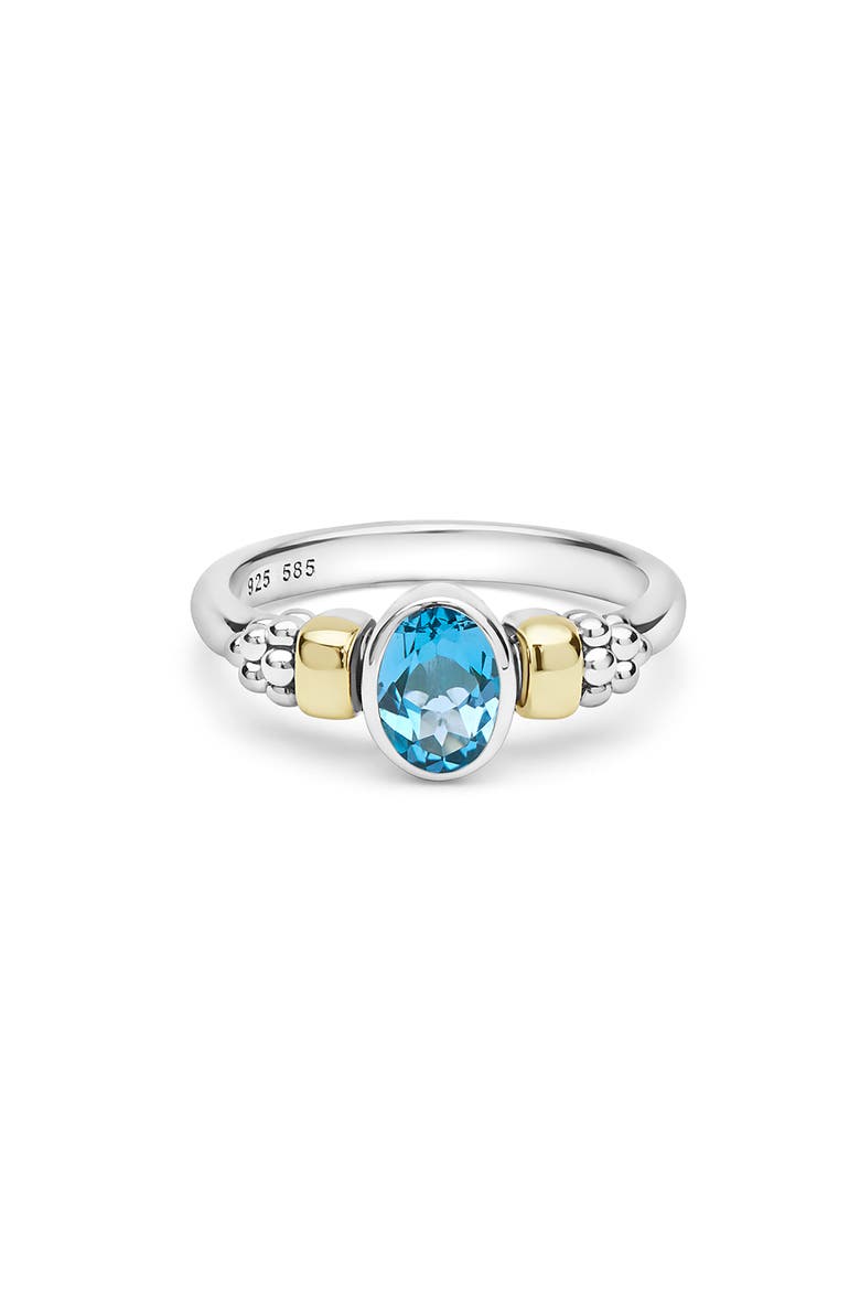 Signature Caviar Sterling Silver & 14K Gold Swiss Blue Topaz Ring, Alternate, color, TWO-TONE