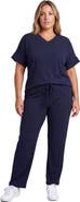 24seven Comfort Apparel Curvy Basic Ribbed Knit Dolman Sleeve V-Neck Top and Drawstring Wide Leg Pant Set