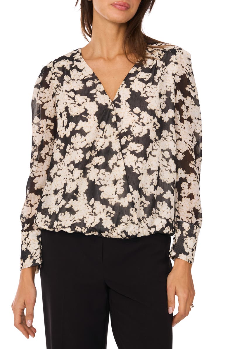 Vince Camuto Floral Print Top, Main, color, Rich Black