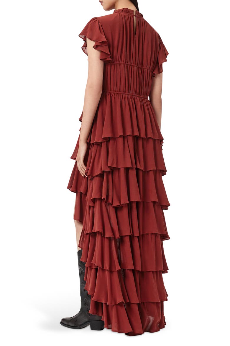 Shaela Tiered Ruffle High-Low Dress, Alternate, color, PAPRIKA RED