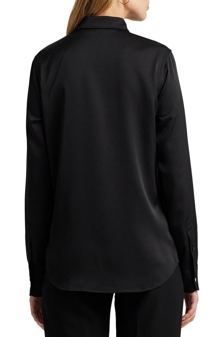 Classic Fit Satin Charmeuse Shirt, Alternate, color, BLACK