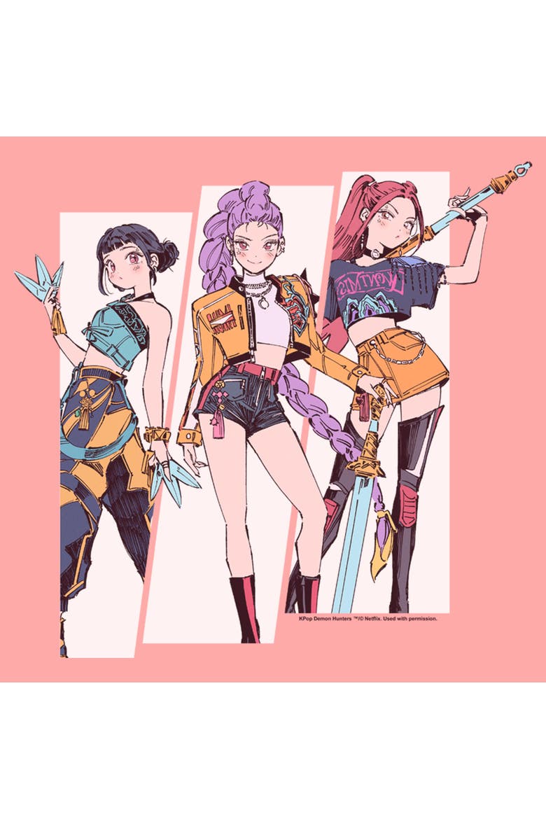 Junior's KPop Demon Hunters Huntrix Idols Manhwa Style  Sweatshirt, Alternate, color, Desert Pink