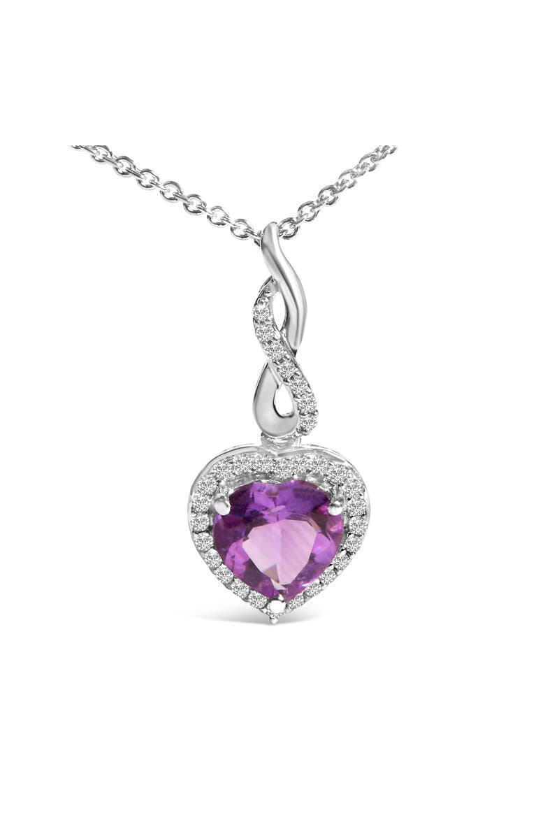Haus of Brilliance Silver Heart Shape Purple Amethyst and White Sapphire Halo Earring Necklace Set, Alternate, color, White
