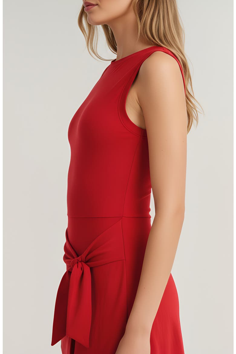 Sleeveless Active Romper with Side Tie Skirt Overlay and Crew Neckline, Alternate, color, Red