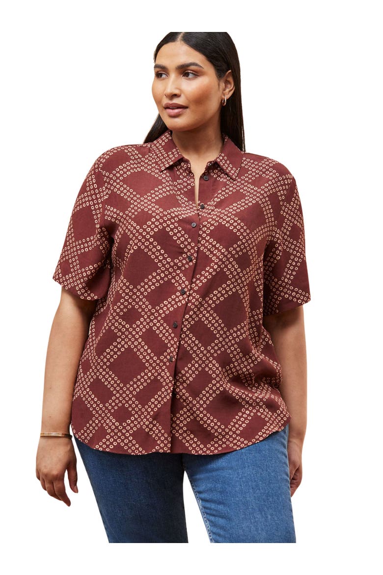 Geo Print Short Sleeve Shirt, Main, color, Brown
