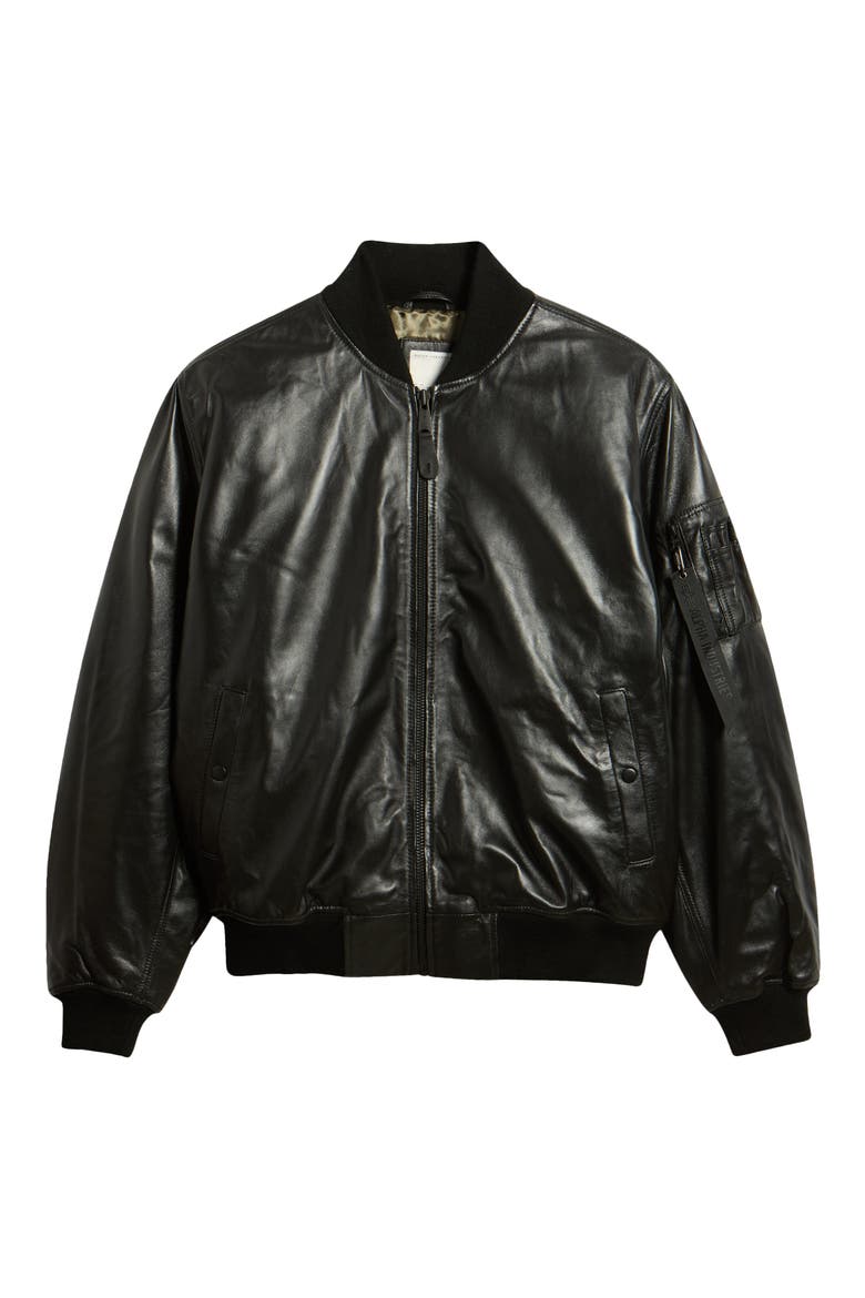 MA-1 Heritage Leather Bomber Jacket, Main, color, BLACK