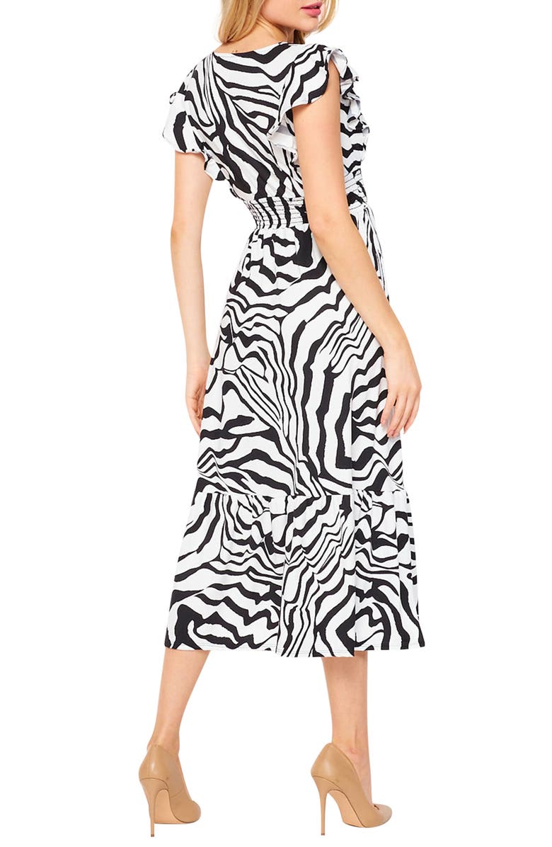 Velvet Torch Smock Waist Ruffle Sleeve Midi Dress, Alternate, color,