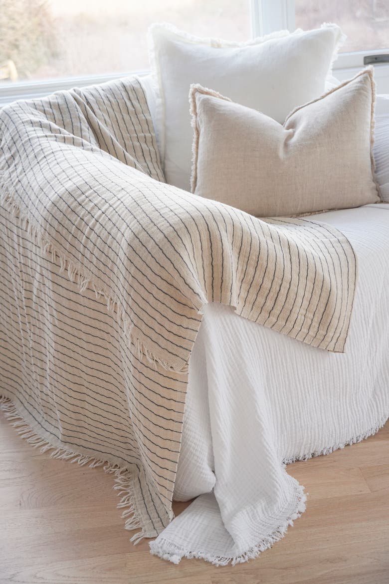 Striped Turkish Cotton Crinkled Throw, Alternate, color, Beige