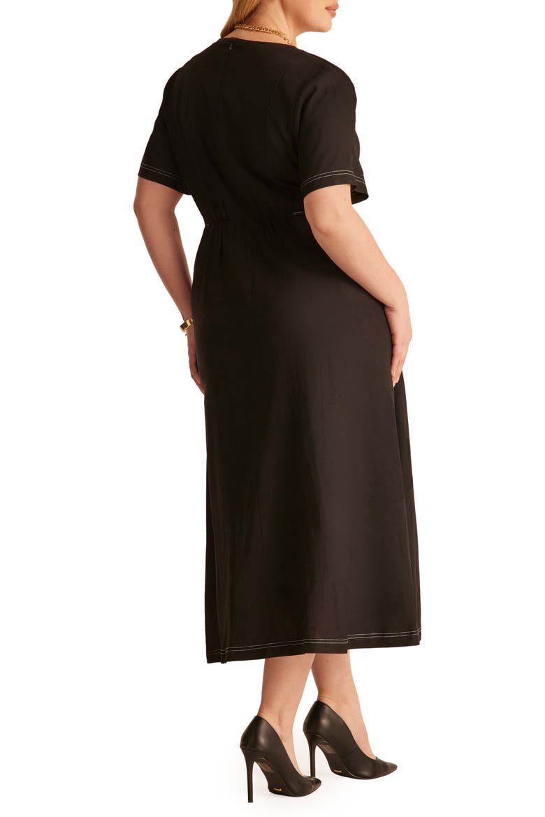 Alena Linen Blend Midi Dress, Alternate, color, BLACK