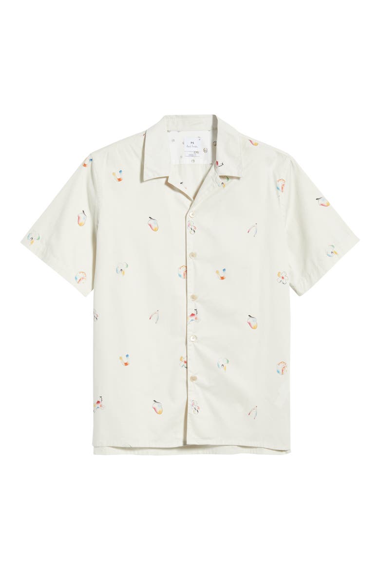 Casual Fit Print Cotton Camp Shirt, Alternate, color, OFF WHITE
