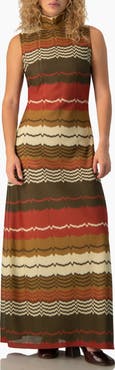 IVONNE Colorblock Zigzag Knit Mock-Neck Sleeveless Maxi Dress