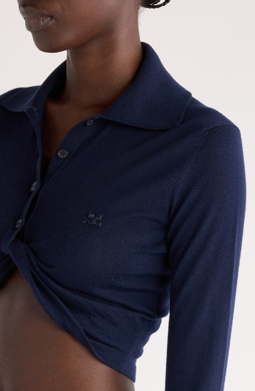 Courrèges Twist Crop Virgin Wool Polo Sweater In Abyss