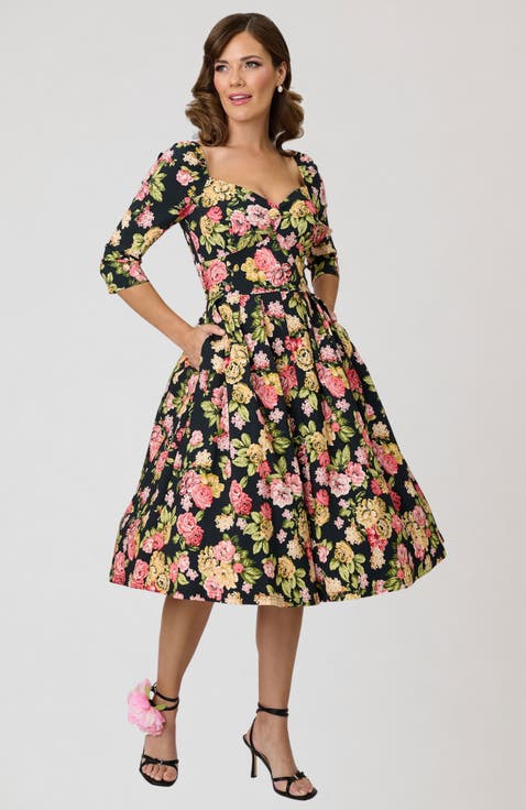 Woven Sweetheart Neckline Lamar Swing Dress
