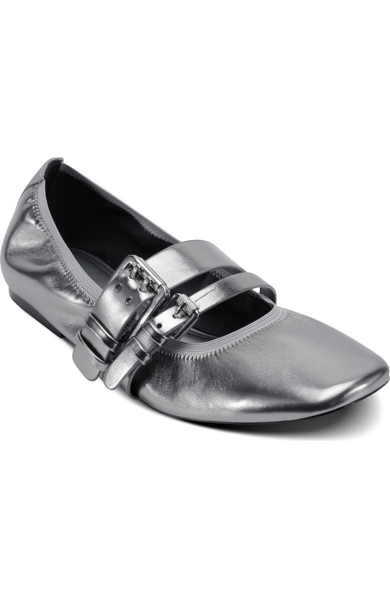DKNY Dade Buckle Strap Ballet Flat, Main, color, Nickel