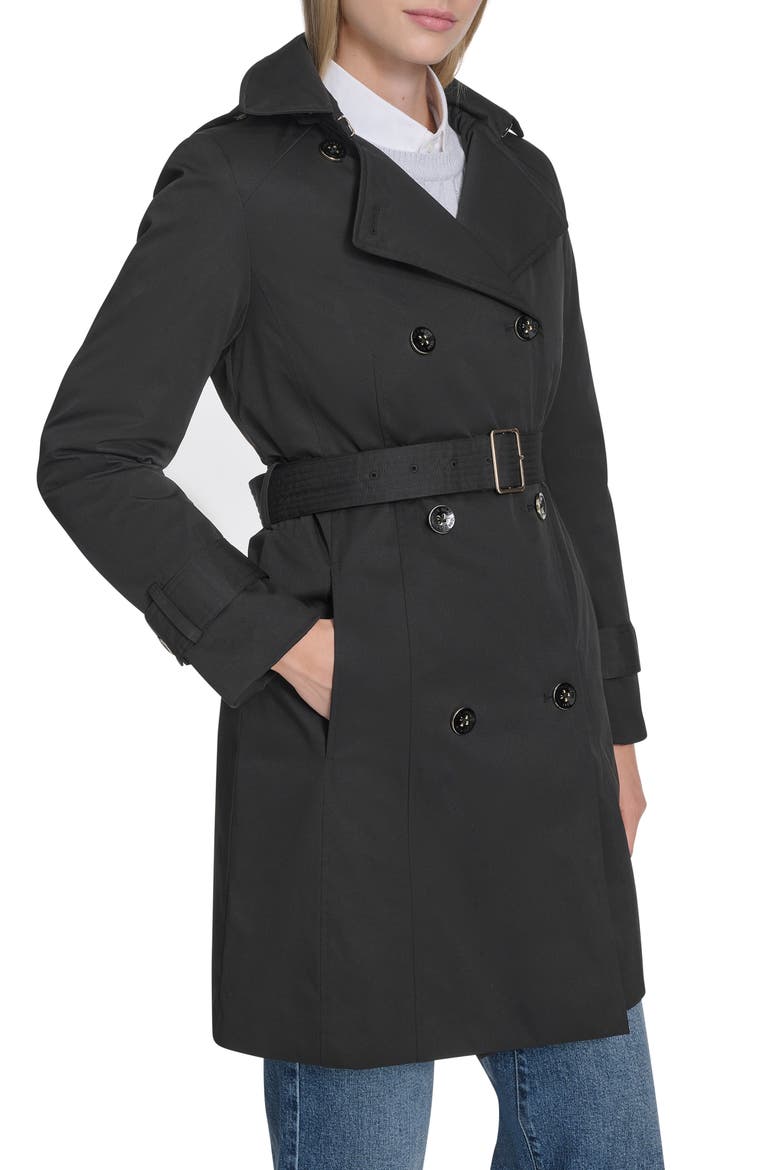 Water Resistant Twill Hooded Trench Coat, Alternate, color, BLACK