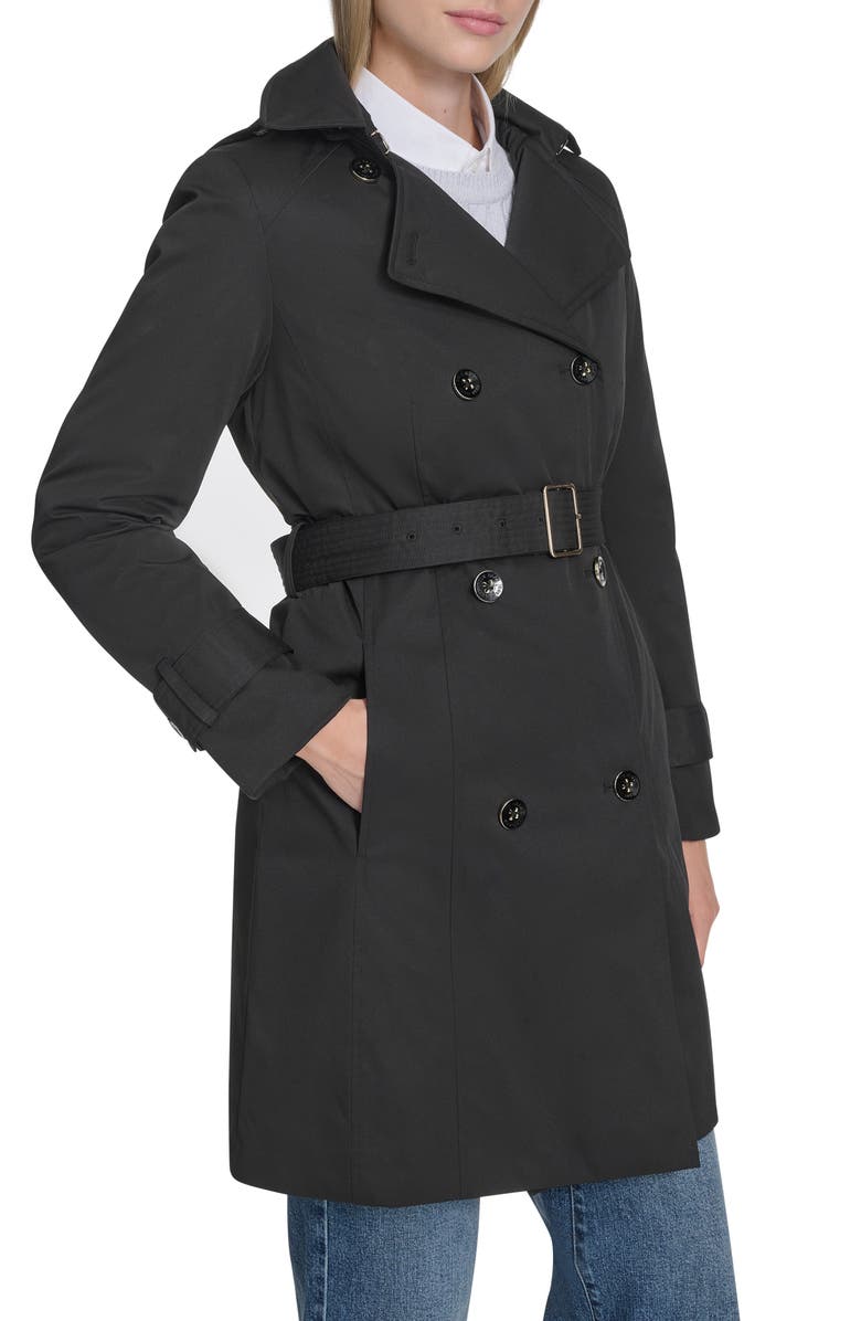 Cole Haan Water Resistant Twill Hooded Trench Coat, Alternate, color, Black