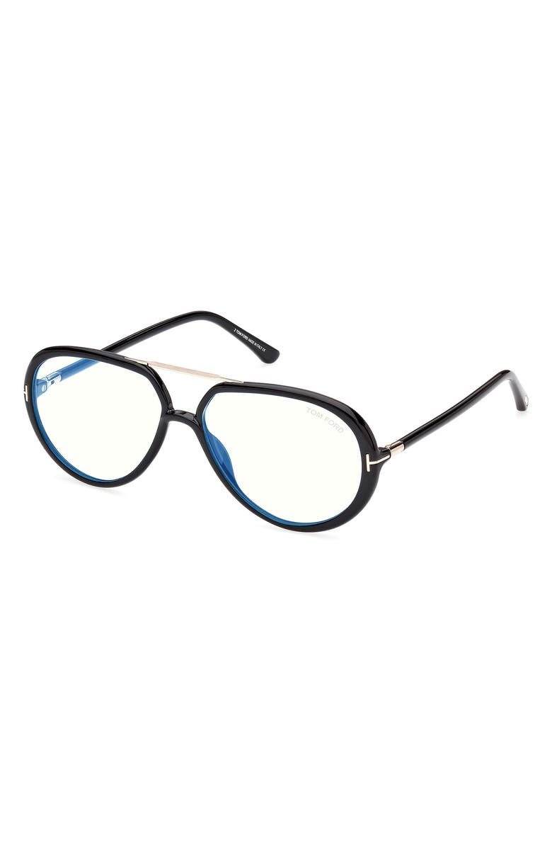 TOM FORD 57mm Aviator Blue Light Blocking Glasses, Alternate, color, 