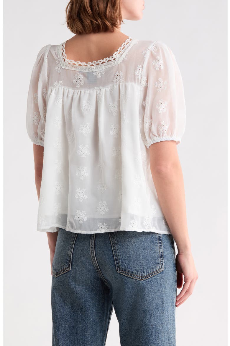 Lace Trim Embroidered Eyelet Top, Alternate, color, WHITE