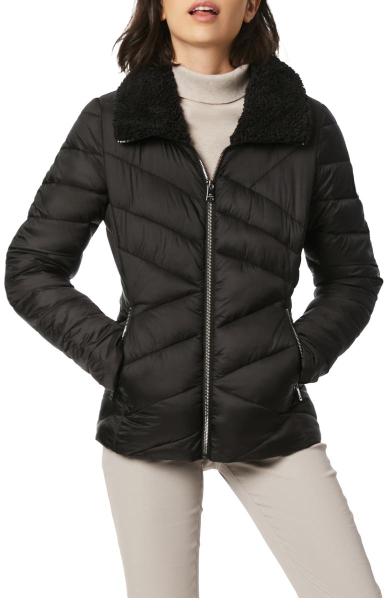 Bernardo Fleece Trim Quilted Puffer Coat, Main, color,