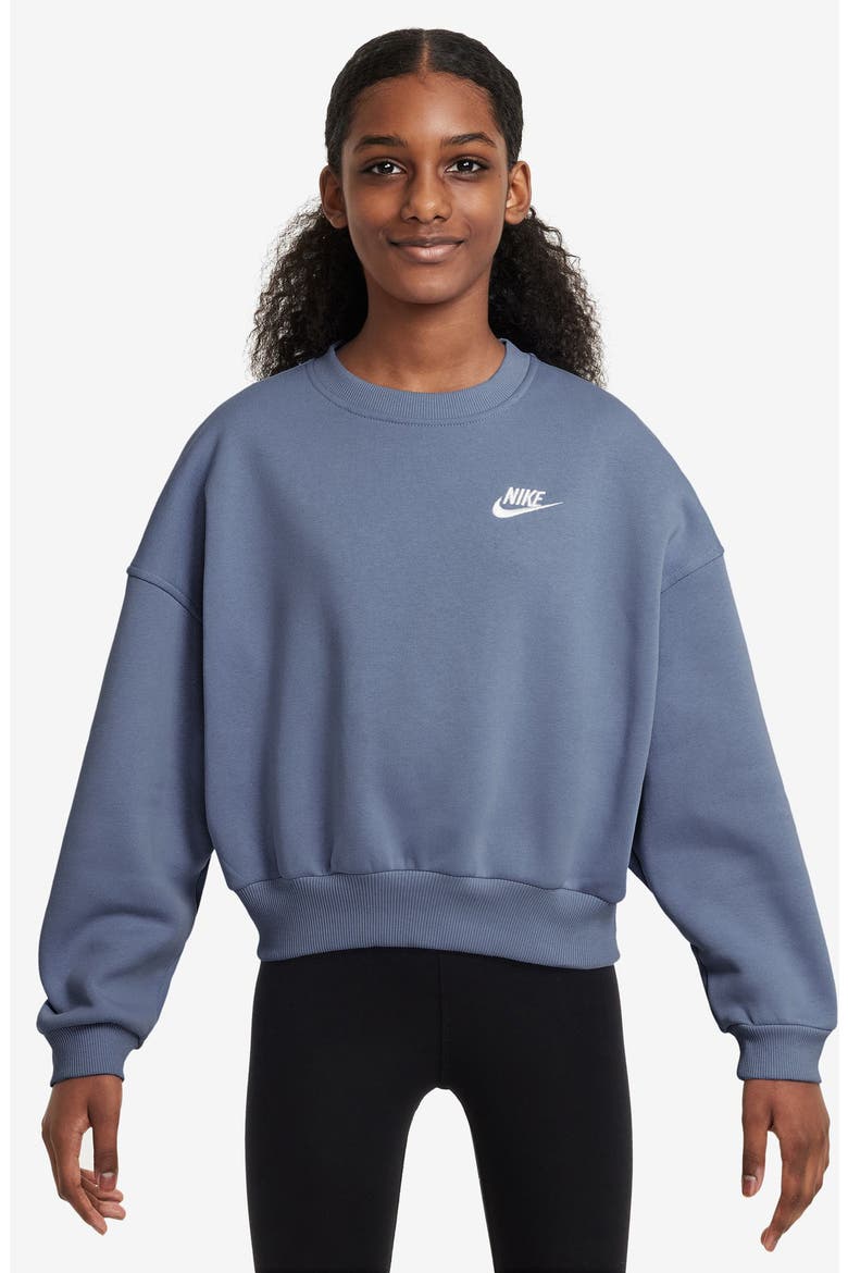 Kids' Sportswear Club Fleece Crewneck Sweatshirt, Main, color, 499 WORLD INDIGO/WHITE