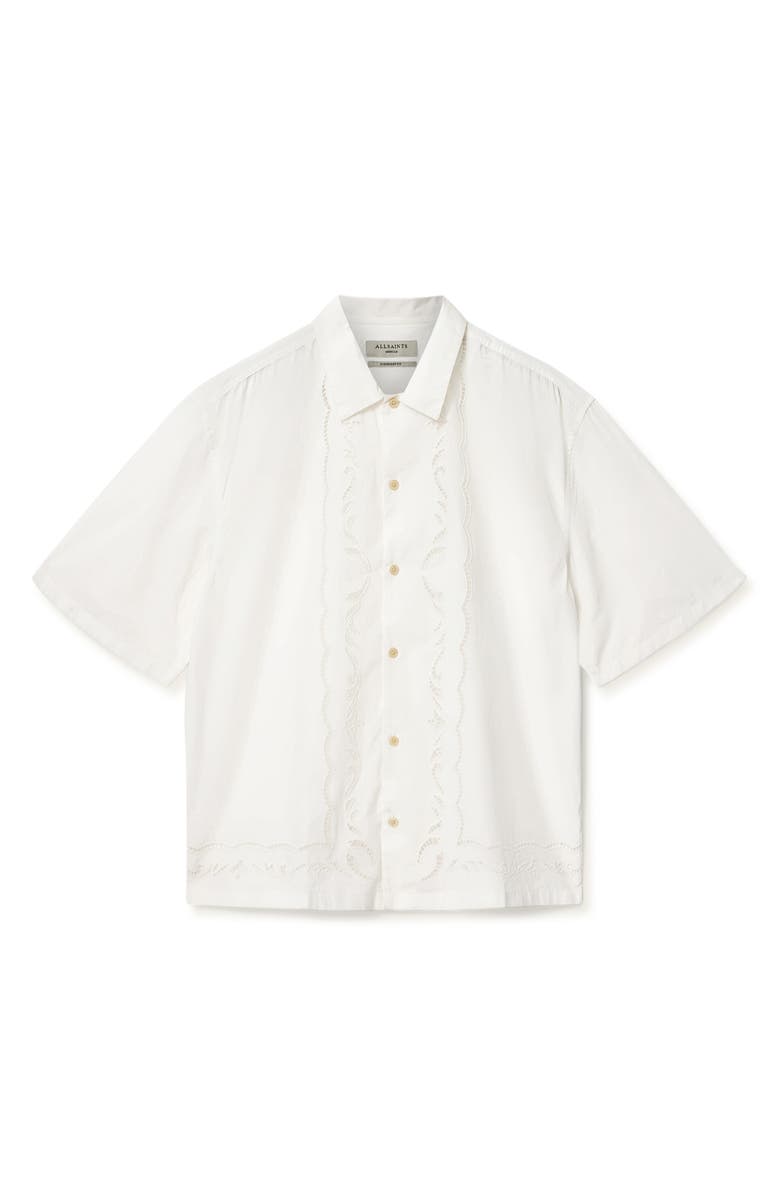 AllSaints Field Eyelet Detail Short Sleeve Button-Up Shirt, Alternate, color, White
