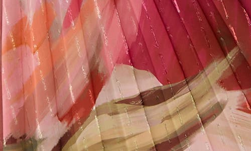 Socialite Floral Metallic Stripe One-shoulder Pleated Dress In Multi