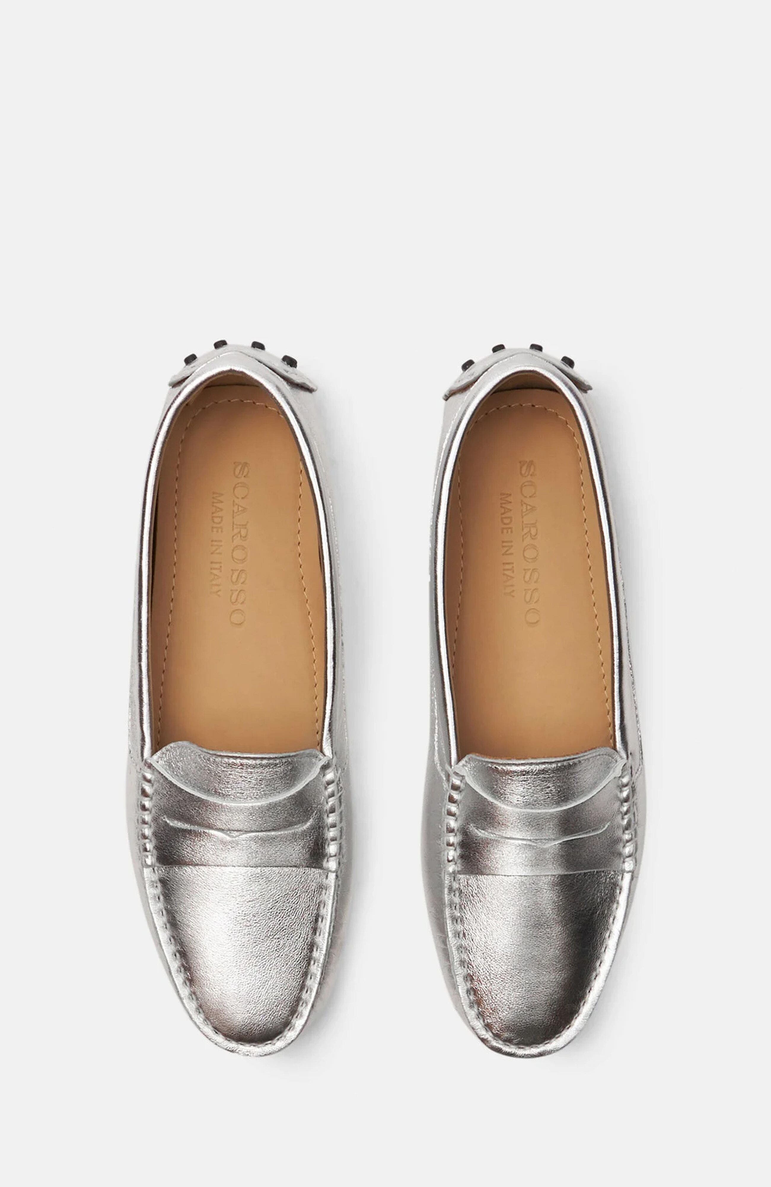 Ashley Driving Shoes, Alternate, color, Silver - Calf