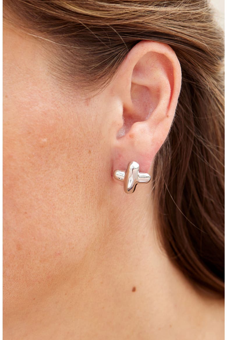 Puffy X Stud Earrings, Alternate, color, SILVER