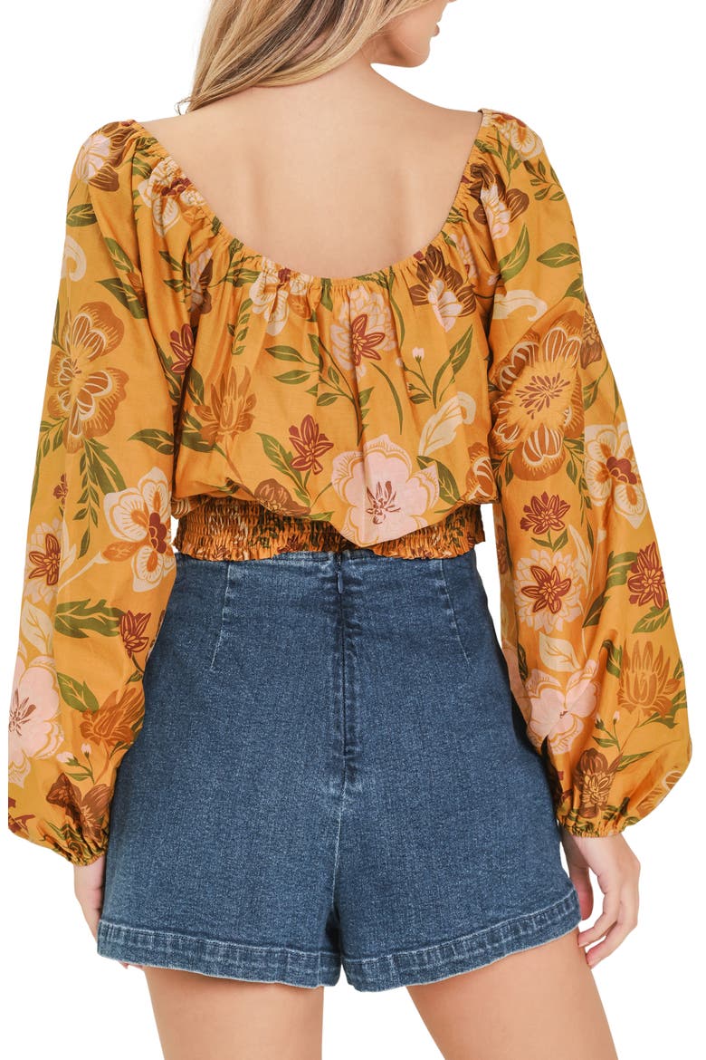 Floral Bishop Sleeve Crop Top, Alternate, color, MUSTARD
