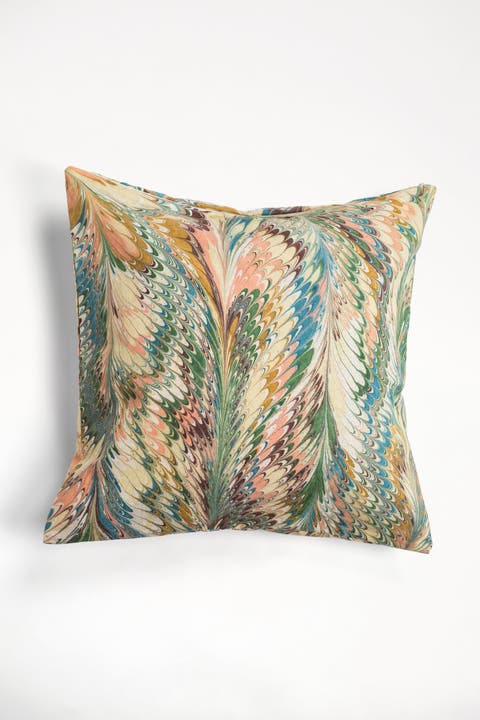 Flatiron Feathers Hand-Marbled Square Pillow - Cover Only