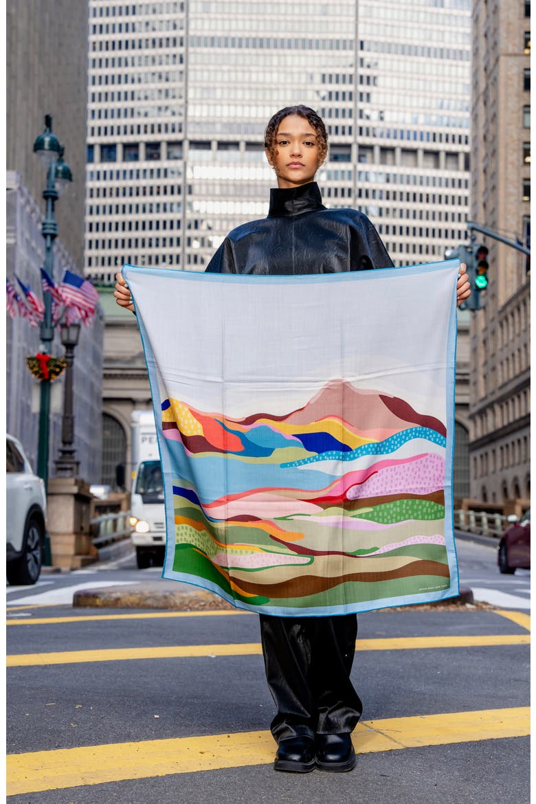 Double Sided Wool Silk Scarf Of Ocean Breeze, Alternate, color, Blue
