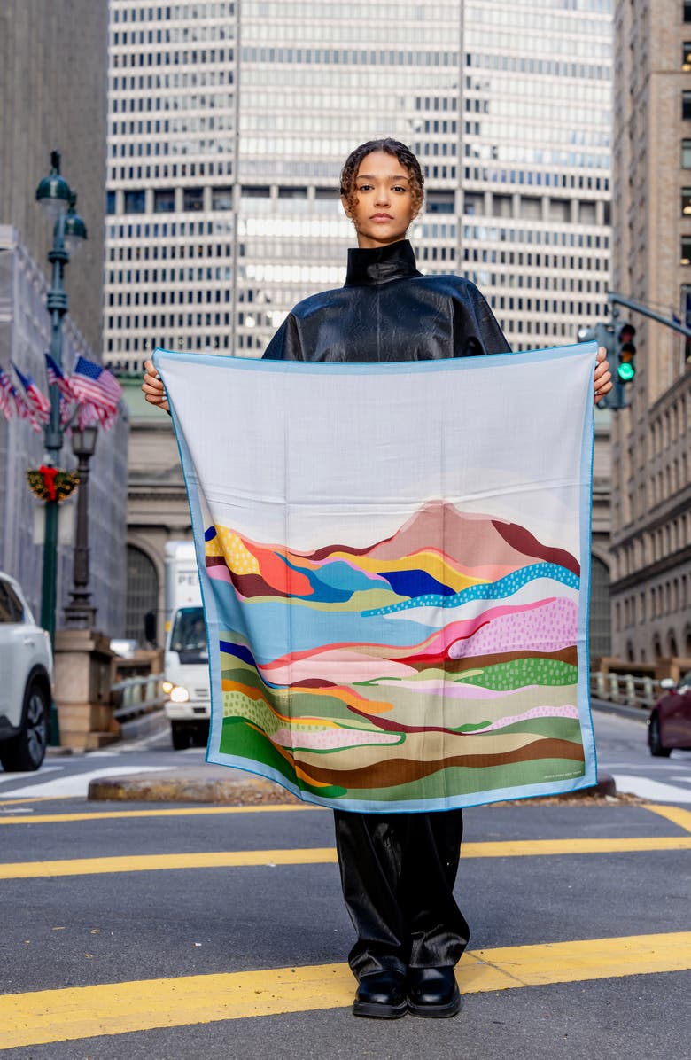 Jessie Zhao New York Double Sided Wool Silk Scarf Of Ocean Breeze, Alternate, color, Blue