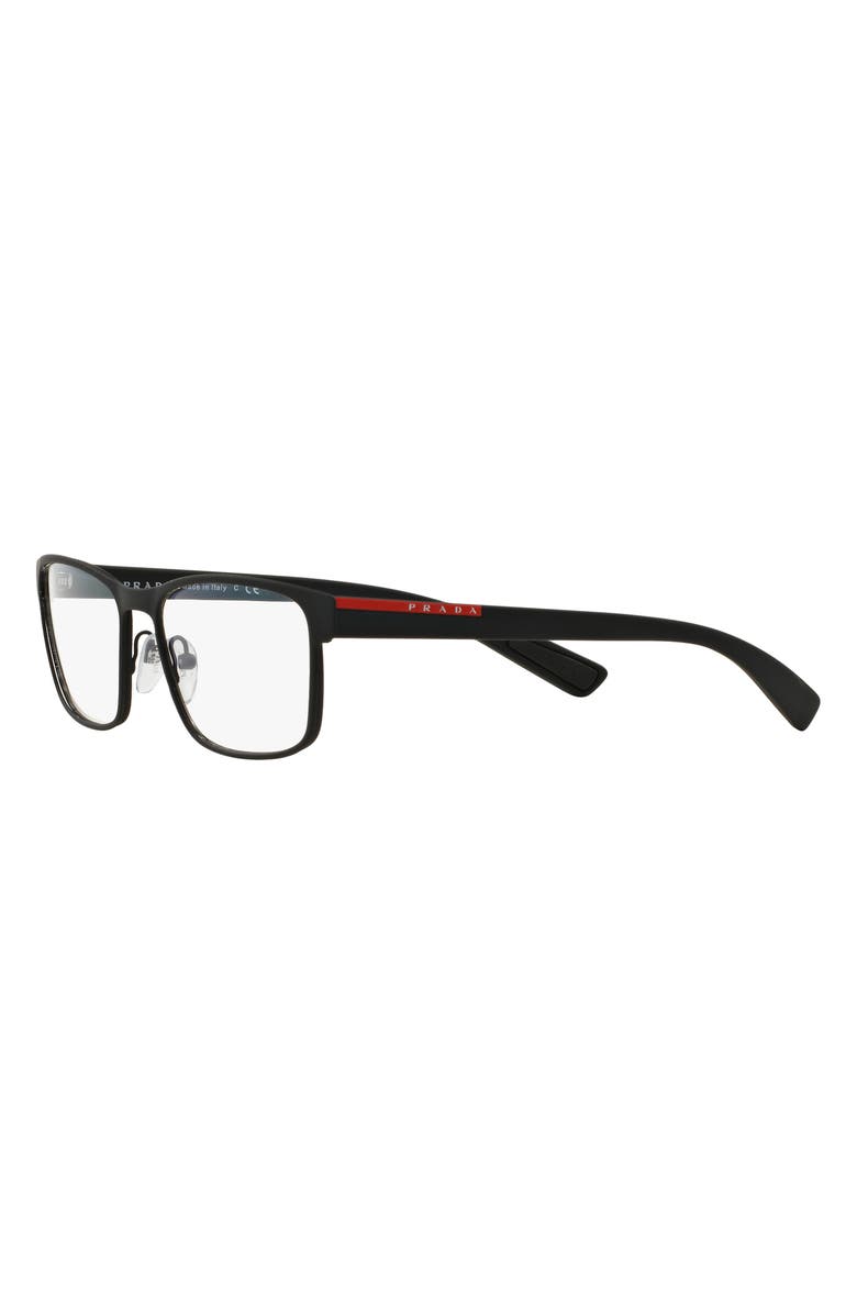 Prada Linea Rossa 55mm Rectangular Optical Glasses, Alternate, color, Rubber Black