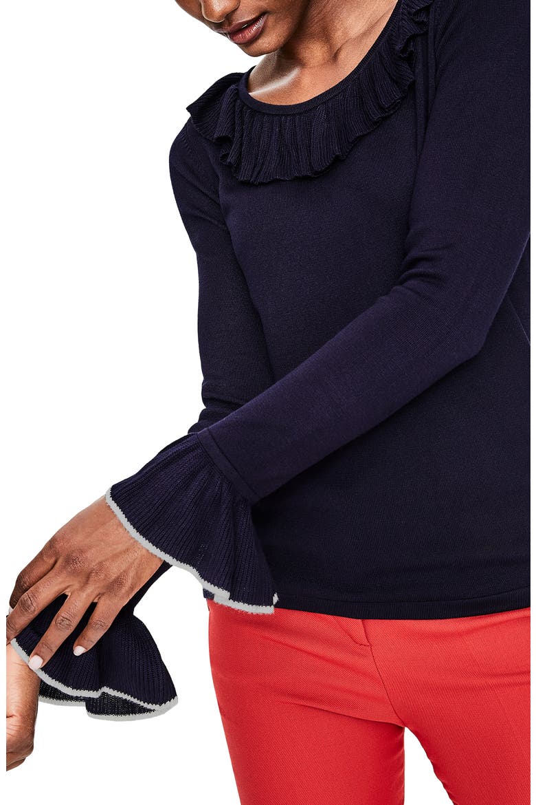 Lavinia Ruffle Trim Sweater, Alternate, color, NAVY