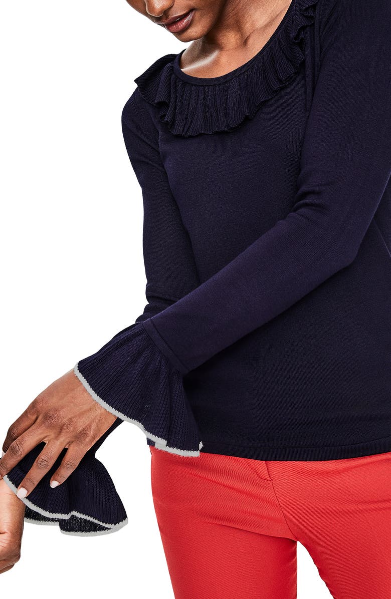 Boden Lavinia Ruffle Trim Sweater, Alternate, color, 